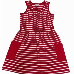 Hanna Andersson Red & White Striped Tank Dress with Patch Pockets